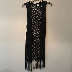 Black Fringe Sleeveless cover up / duster